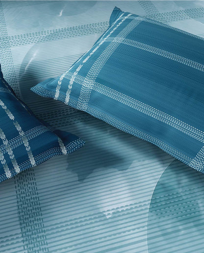 Spaces Neo Light Aqua Geometric 100% Cotton Large Bedsheet with 2 Pillow Covers - 108 x 108 Inches