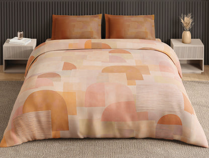 Spaces Neo Light Orange Geometric 100% Cotton Large Bedsheet with 2 Pillow Covers - 108 x 108 Inches