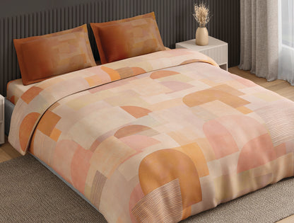 Spaces Neo Light Orange Geometric 100% Cotton Large Bedsheet with 2 Pillow Covers - 108 x 108 Inches
