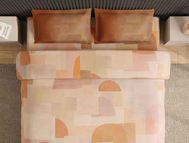 Spaces Neo Light Orange Geometric 100% Cotton Large Bedsheet with 2 Pillow Covers - 108 x 108 Inches