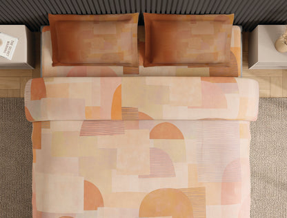 Spaces Neo Light Orange Geometric 100% Cotton Large Bedsheet with 2 Pillow Covers - 108 x 108 Inches
