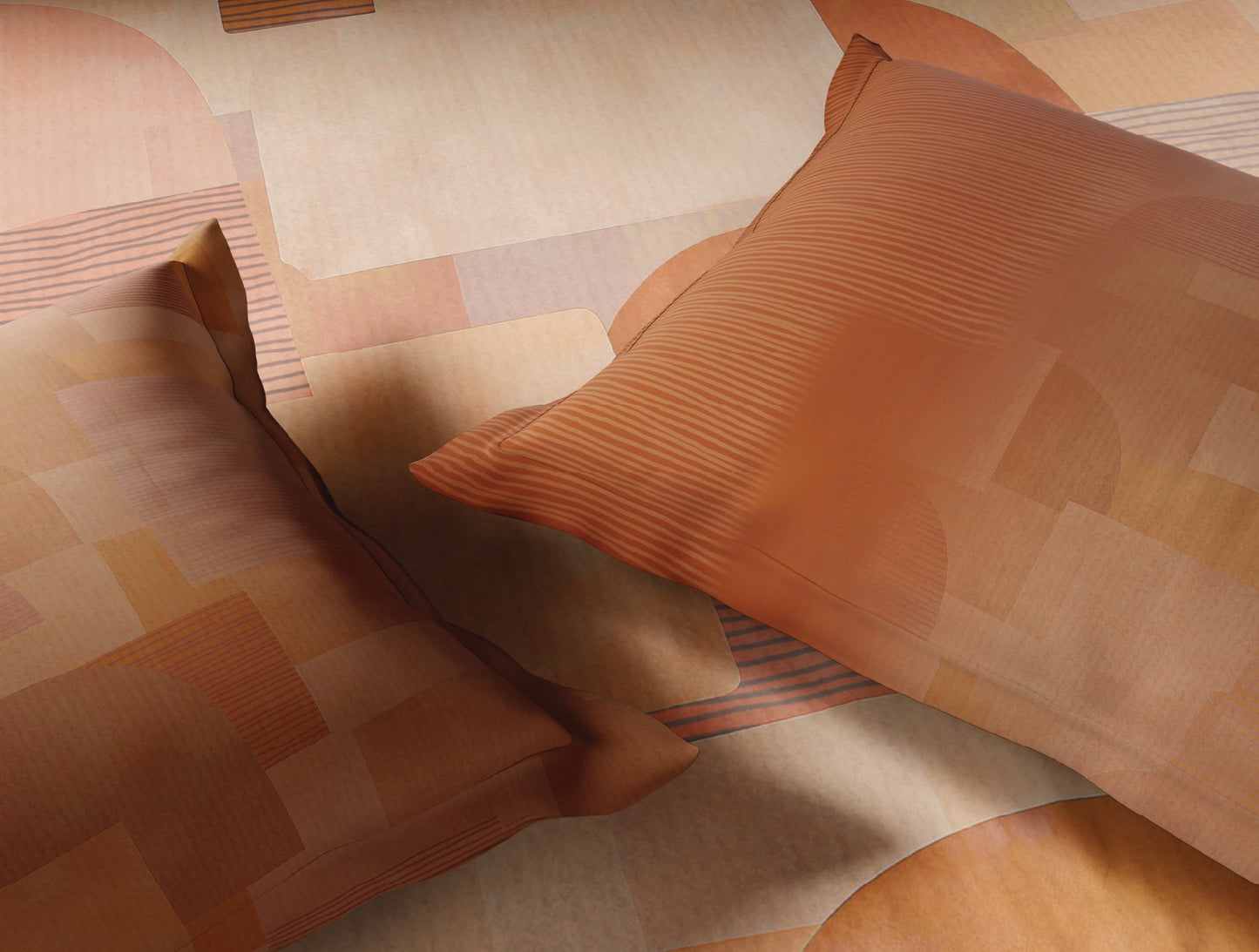 Spaces Neo Light Orange Geometric 100% Cotton Large Bedsheet with 2 Pillow Covers - 108 x 108 Inches