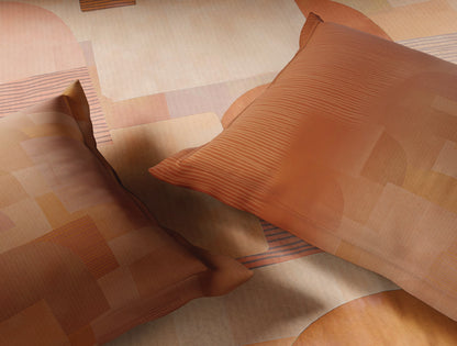 Spaces Neo Light Orange Geometric 100% Cotton Large Bedsheet with 2 Pillow Covers - 108 x 108 Inches