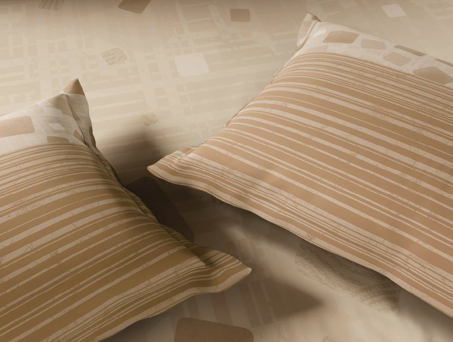 Spaces Neo Beige Geometric 100% Cotton Large Bedsheet with 2 Pillow Covers - 108 x 108 Inches