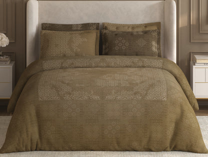 Spaces Nora Light Brown Egyptain Cotton 350 TC Ornate Premium Large Bedsheet with 4 Pillow Covers - 108 x 108 Inches
