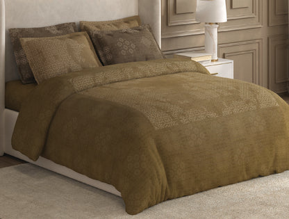 Spaces Nora Light Brown Egyptain Cotton 350 TC Ornate Premium Large Bedsheet with 4 Pillow Covers - 108 x 108 Inches