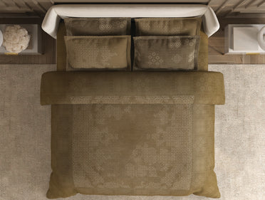 Spaces Nora Light Brown Egyptain Cotton 350 TC Ornate Premium Large Bedsheet with 4 Pillow Covers - 108 x 108 Inches