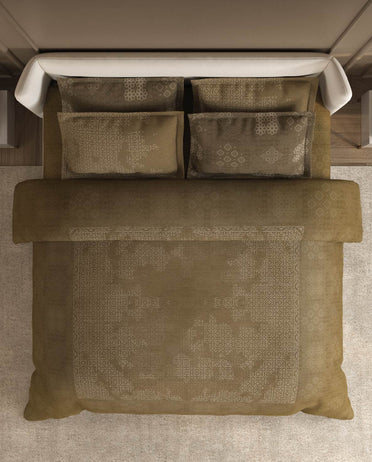 Spaces Nora Light Brown Egyptain Cotton 350 TC Ornate Premium Large Bedsheet with 4 Pillow Covers - 108 x 108 Inches