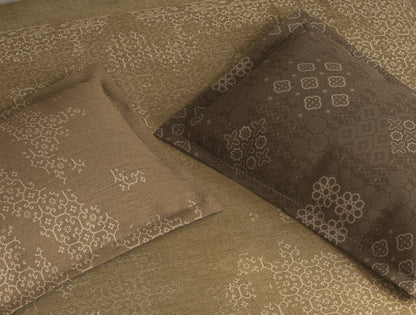 Spaces Nora Light Brown Egyptain Cotton 350 TC Ornate Premium Large Bedsheet with 4 Pillow Covers - 108 x 108 Inches