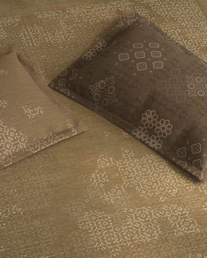Spaces Nora Light Brown Egyptain Cotton 350 TC Ornate Premium Large Bedsheet with 4 Pillow Covers - 108 x 108 Inches