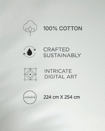 Spaces Nora Light Brown Egyptain Cotton 350 TC Ornate Premium Large Bedsheet with 4 Pillow Covers - 108 x 108 Inches