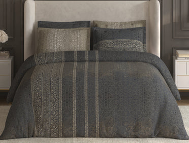 Spaces Nora Dark Grey Egyptain Cotton 350 TC Ornate Premium Large Bedsheet with 4 Pillow Covers - 108 x 108 Inches