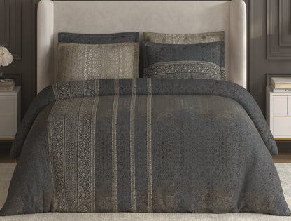 Spaces Nora Dark Grey Egyptain Cotton 350 TC Ornate Premium Large Bedsheet with 4 Pillow Covers - 108 x 108 Inches