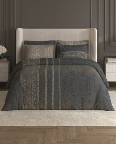 Spaces Nora Dark Grey Egyptain Cotton 350 TC Ornate Premium Large Bedsheet with 4 Pillow Covers - 108 x 108 Inches