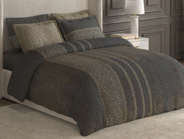 Spaces Nora Dark Grey Egyptain Cotton 350 TC Ornate Premium Large Bedsheet with 4 Pillow Covers - 108 x 108 Inches