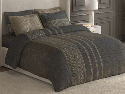 Spaces Nora Dark Grey Egyptain Cotton 350 TC Ornate Premium Large Bedsheet with 4 Pillow Covers - 108 x 108 Inches