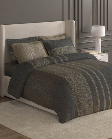 Spaces Nora Dark Grey Egyptain Cotton 350 TC Ornate Premium Large Bedsheet with 4 Pillow Covers - 108 x 108 Inches