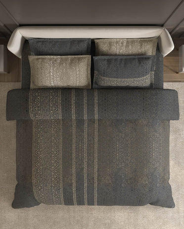 Spaces Nora Dark Grey Egyptain Cotton 350 TC Ornate Premium Large Bedsheet with 4 Pillow Covers - 108 x 108 Inches