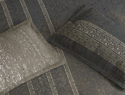 Spaces Nora Dark Grey Egyptain Cotton 350 TC Ornate Premium Large Bedsheet with 4 Pillow Covers - 108 x 108 Inches
