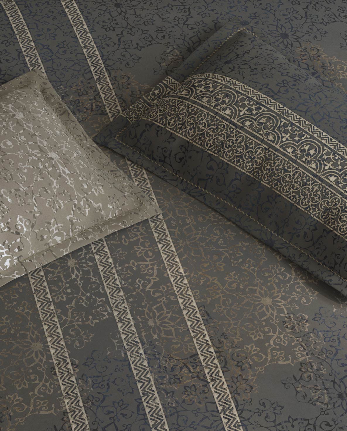 Spaces Nora Dark Grey Egyptain Cotton 350 TC Ornate Premium Large Bedsheet with 4 Pillow Covers - 108 x 108 Inches