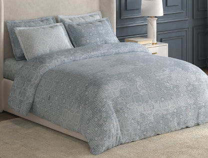 Spaces Nora White Egyptain Cotton 350 TC Ornate Premium Large Bedsheet with 4 Pillow Covers - 108 x 108 Inches