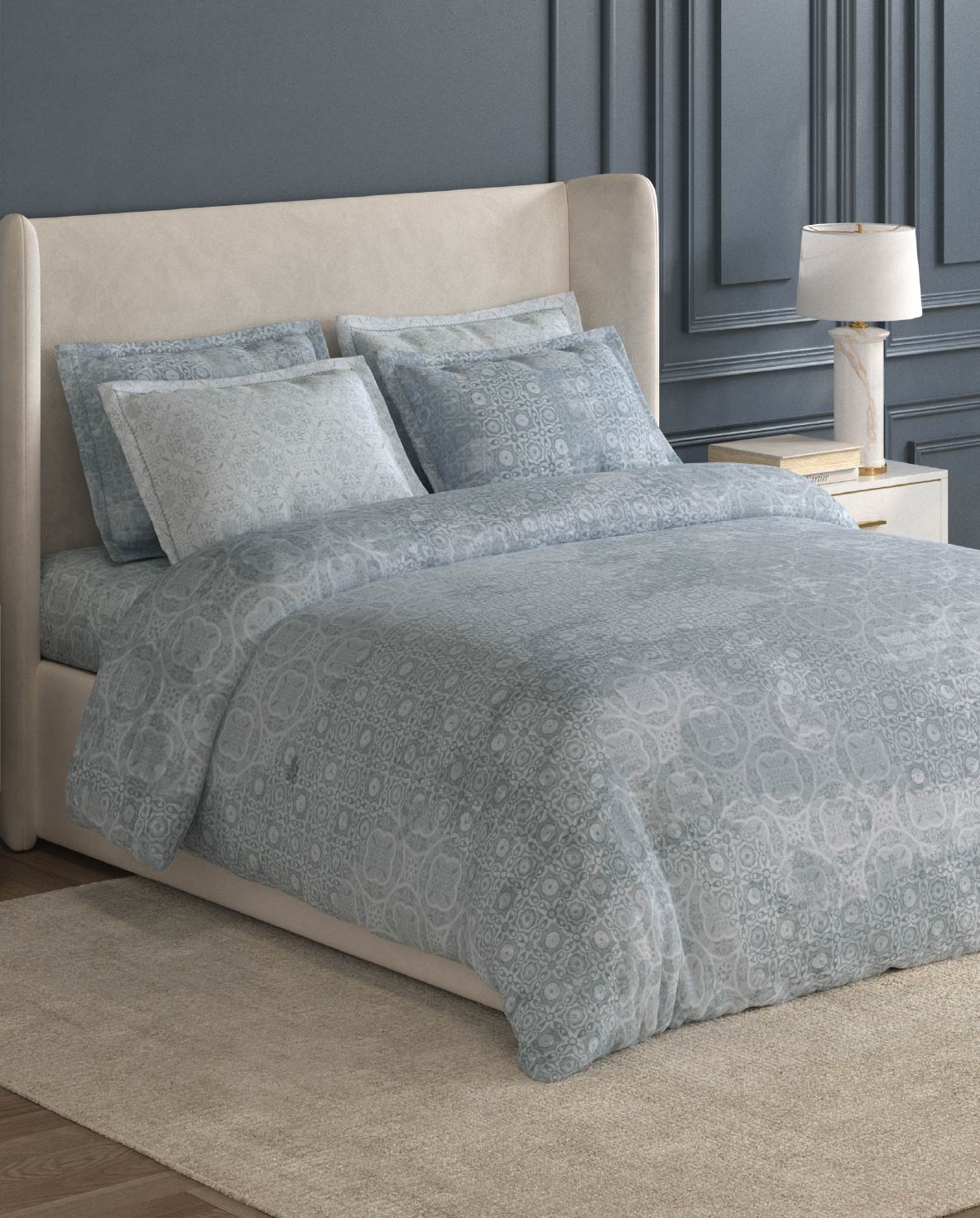 Spaces Nora White Egyptain Cotton 350 TC Ornate Premium Large Bedsheet with 4 Pillow Covers - 108 x 108 Inches
