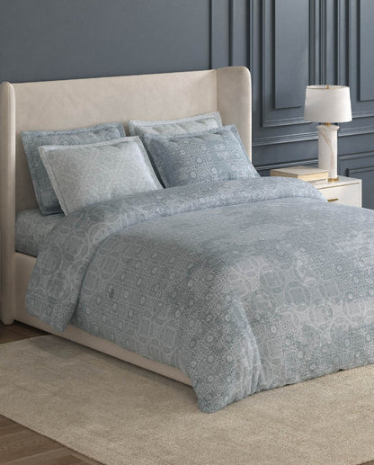 Spaces Nora White Egyptain Cotton 350 TC Ornate Premium Large Bedsheet with 4 Pillow Covers - 108 x 108 Inches