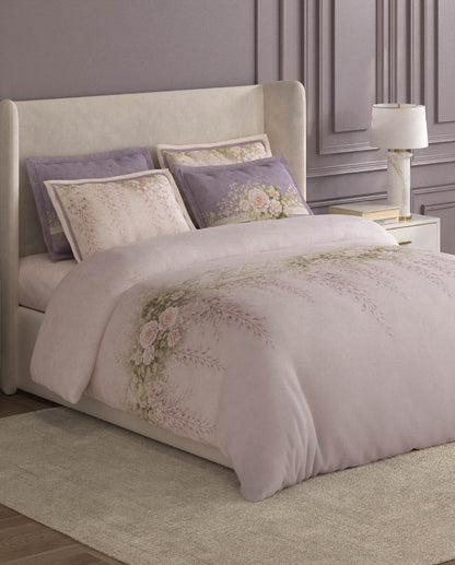 Spaces Nora Light Blush Egyptain Cotton 350 TC Floral Premium Large Bedsheet with 4 Pillow Covers - 108 x 108 Inches