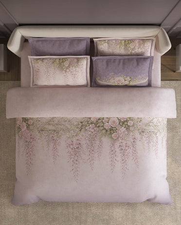 Spaces Nora Light Blush Egyptain Cotton 350 TC Floral Premium Large Bedsheet with 4 Pillow Covers - 108 x 108 Inches