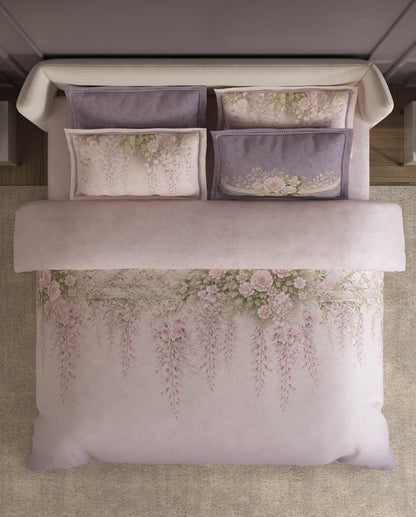 Spaces Nora Light Blush Egyptain Cotton 350 TC Floral Premium Large Bedsheet with 4 Pillow Covers - 108 x 108 Inches