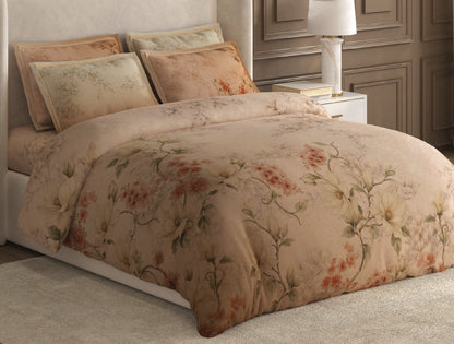 Spaces Nora Light Beige Egyptain Cotton 350 TC Floral Premium Large Bedsheet with 4 Pillow Covers - 108 x 108 Inches