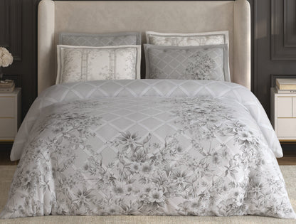 Spaces Nora White Egyptain Cotton 350 TC Floral Premium Large Bedsheet with 4 Pillow Covers - 108 x 108 Inches
