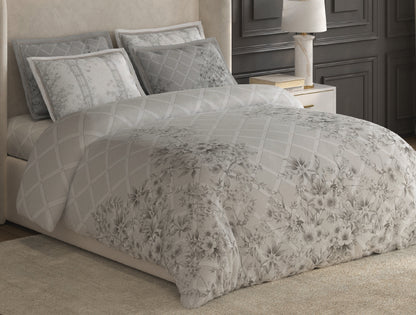 Spaces Nora White Egyptain Cotton 350 TC Floral Premium Large Bedsheet with 4 Pillow Covers - 108 x 108 Inches