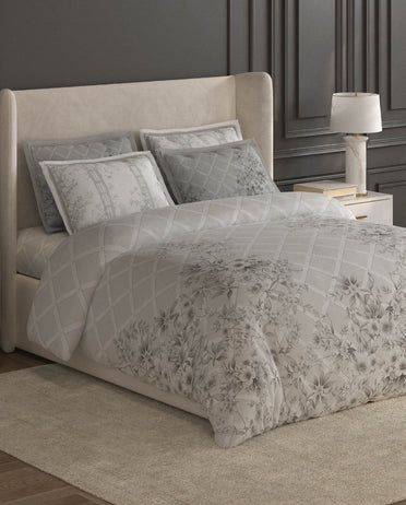 Spaces Nora White Egyptain Cotton 350 TC Floral Premium Large Bedsheet with 4 Pillow Covers - 108 x 108 Inches