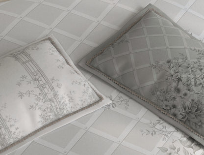Spaces Nora White Egyptain Cotton 350 TC Floral Premium Large Bedsheet with 4 Pillow Covers - 108 x 108 Inches