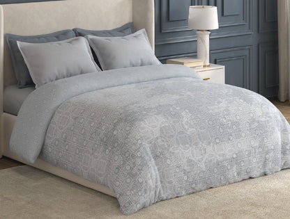 Spaces Nora White Ornate Egyptian Cotton Tencel 350 TC Double Quilt, 88 x 106 Inches