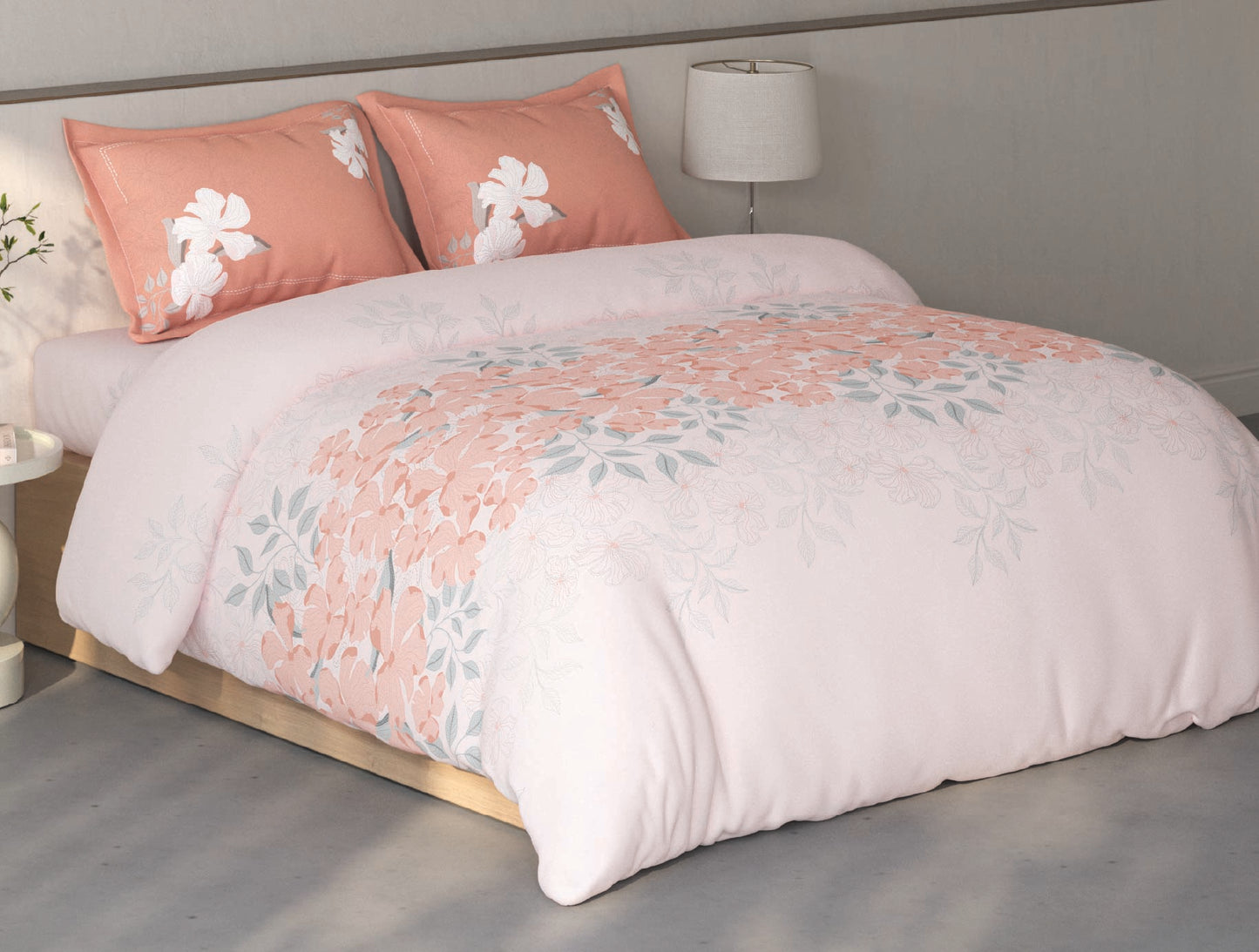 Spaces Fiora Light Pink Floral 100% Cotton Double Bedsheet with 2 Pillow Covers - 90 x 108 Inches