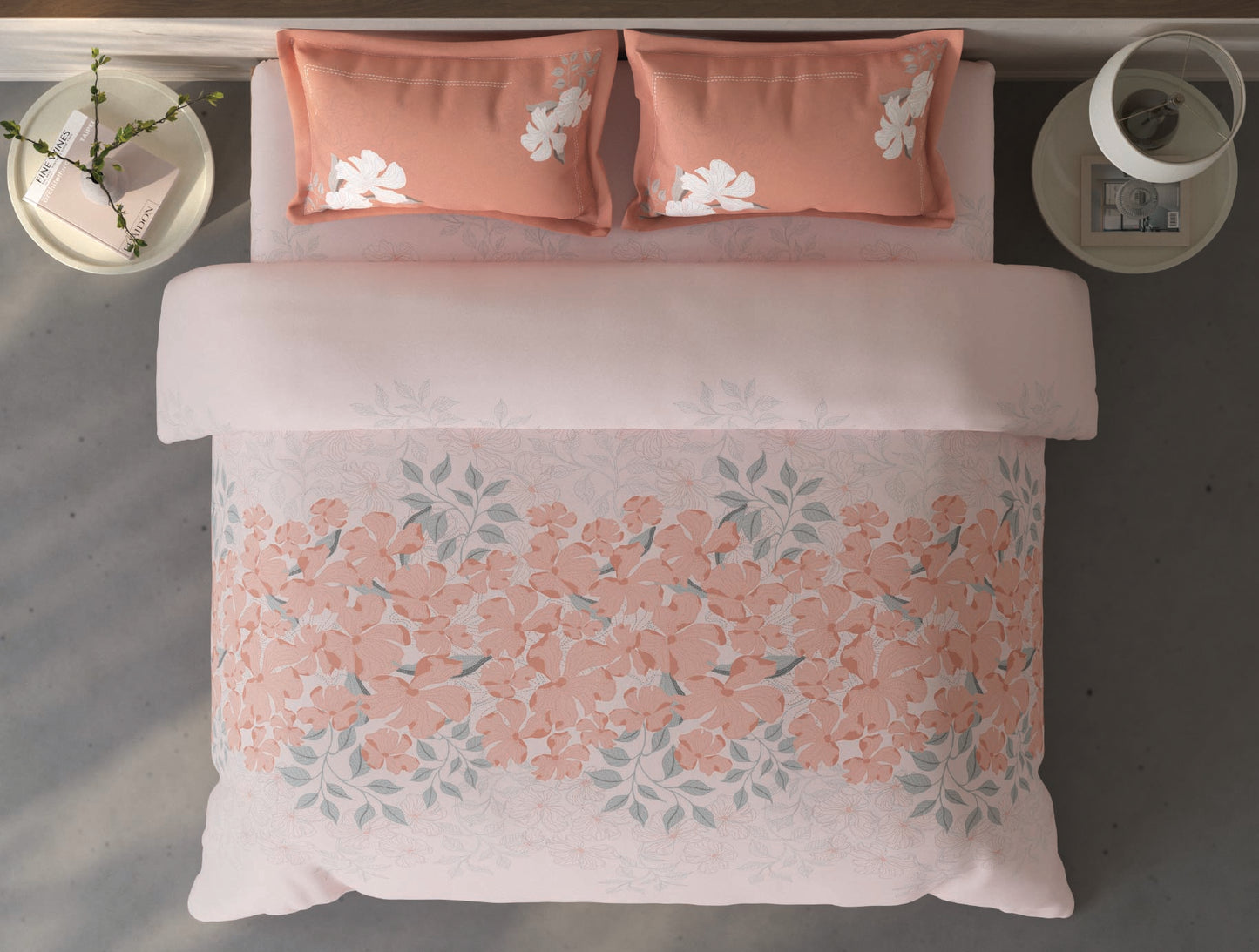 Spaces Fiora Light Pink Floral 100% Cotton Double Bedsheet with 2 Pillow Covers - 90 x 108 Inches