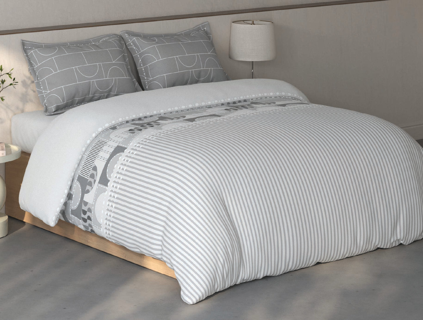 Spaces Fiora Light Grey Geometric 100% Cotton Double Bedsheet with 2 Pillow Covers - 90 x 108 Inches