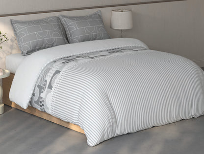Spaces Fiora Light Grey Geometric 100% Cotton Double Bedsheet with 2 Pillow Covers - 90 x 108 Inches