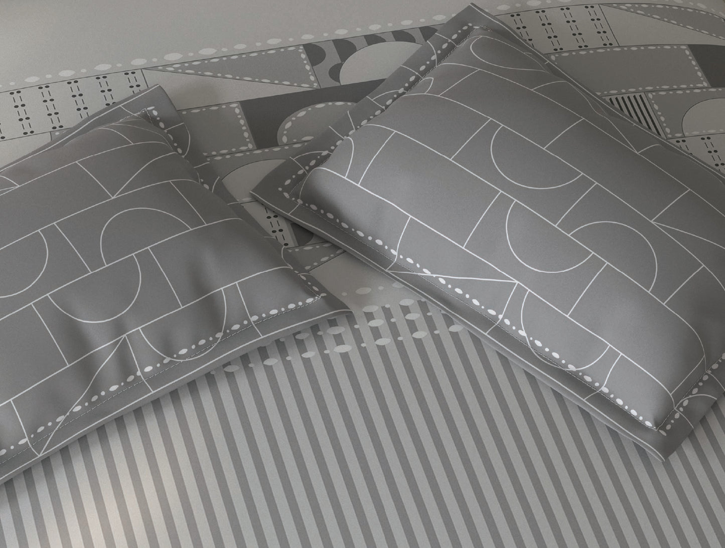 Spaces Fiora Light Grey Geometric 100% Cotton Double Bedsheet with 2 Pillow Covers - 90 x 108 Inches