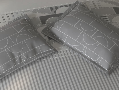 Spaces Fiora Light Grey Geometric 100% Cotton Double Bedsheet with 2 Pillow Covers - 90 x 108 Inches