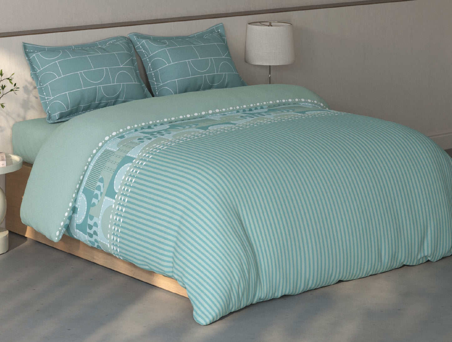 Spaces Fiora Light Green Geometric 100% Cotton Double Bedsheet with 2 Pillow Covers - 90 x 108 Inches