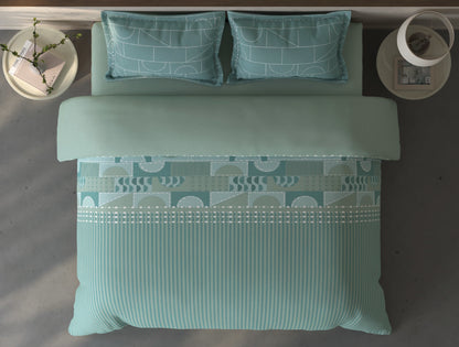Spaces Fiora Light Green Geometric 100% Cotton Double Bedsheet with 2 Pillow Covers - 90 x 108 Inches