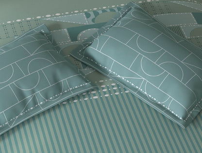 Spaces Fiora Light Green Geometric 100% Cotton Double Bedsheet with 2 Pillow Covers - 90 x 108 Inches