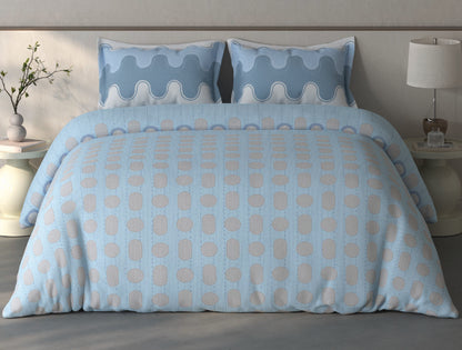 Spaces Fiora Blue Geometric 100% Cotton Double Bedsheet with 2 Pillow Covers - 90 x 108 Inches