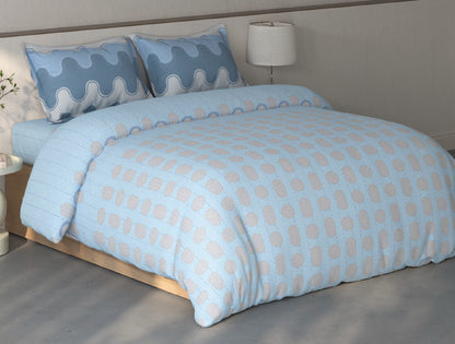 Spaces Fiora Blue Geometric 100% Cotton Double Bedsheet with 2 Pillow Covers - 90 x 108 Inches
