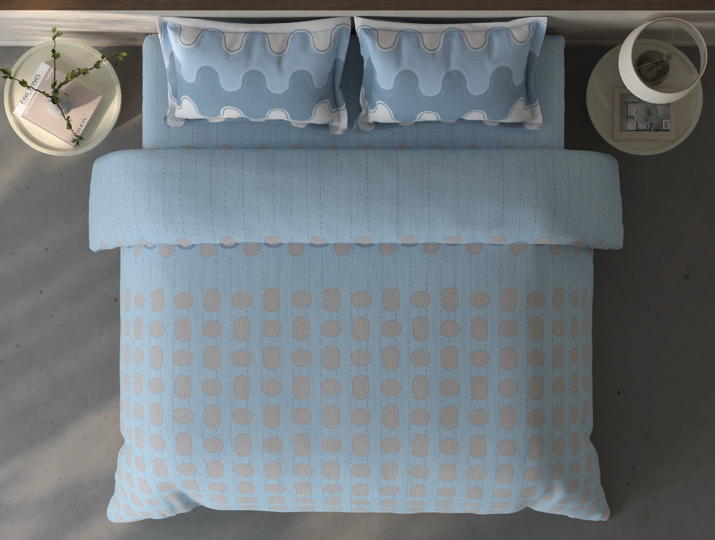 Spaces Fiora Blue Geometric 100% Cotton Double Bedsheet with 2 Pillow Covers - 90 x 108 Inches