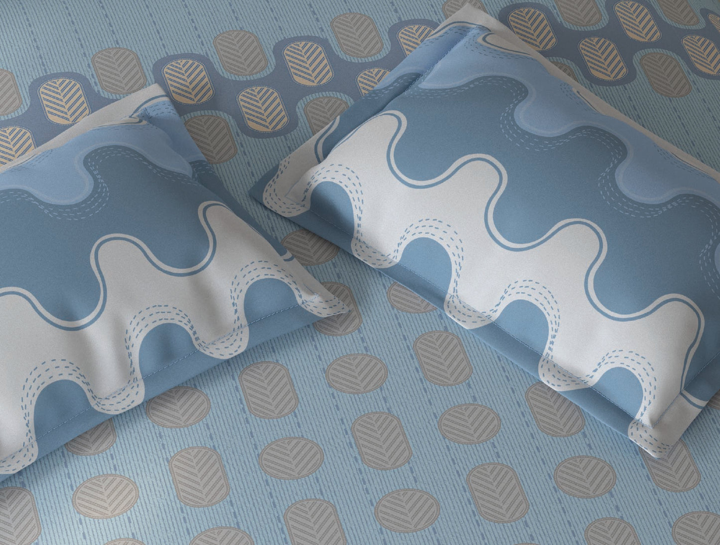 Spaces Fiora Blue Geometric 100% Cotton Double Bedsheet with 2 Pillow Covers - 90 x 108 Inches