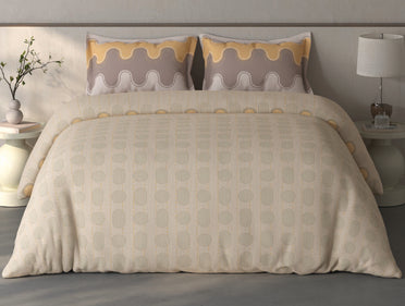 Spaces Fiora Beige Geometric 100% Cotton Double Bedsheet with 2 Pillow Covers - 90 x 108 Inches